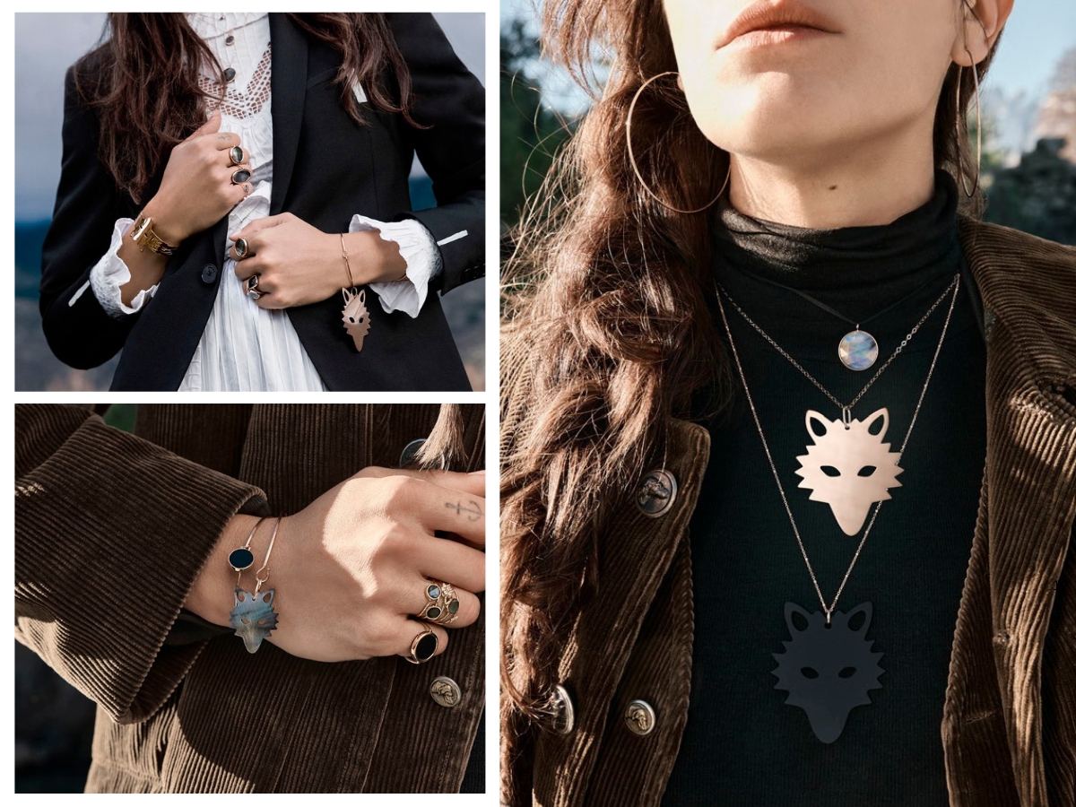 Bijoux tête de loup GINETTE NY portés en collier et au poignet