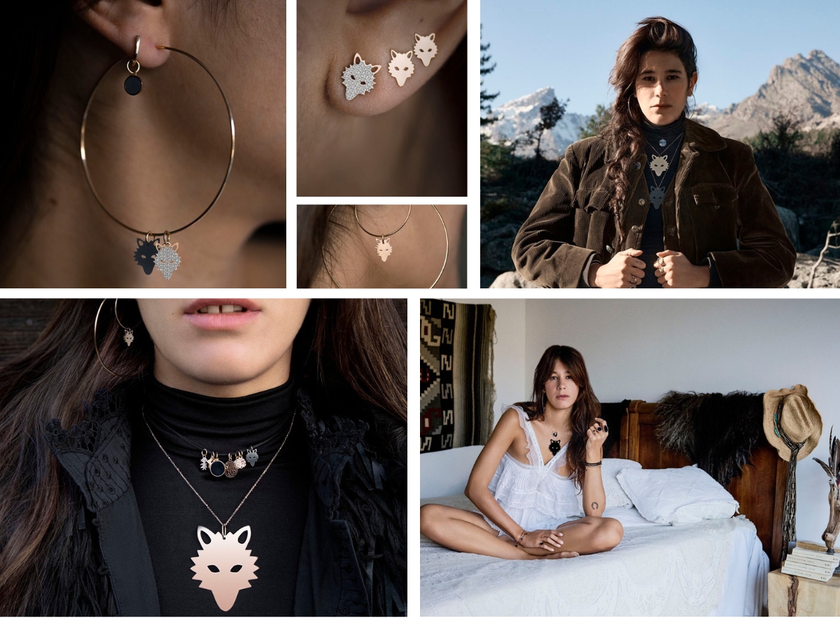 Portraits de Pixie Martin et détails des bijoux GINETTE NY